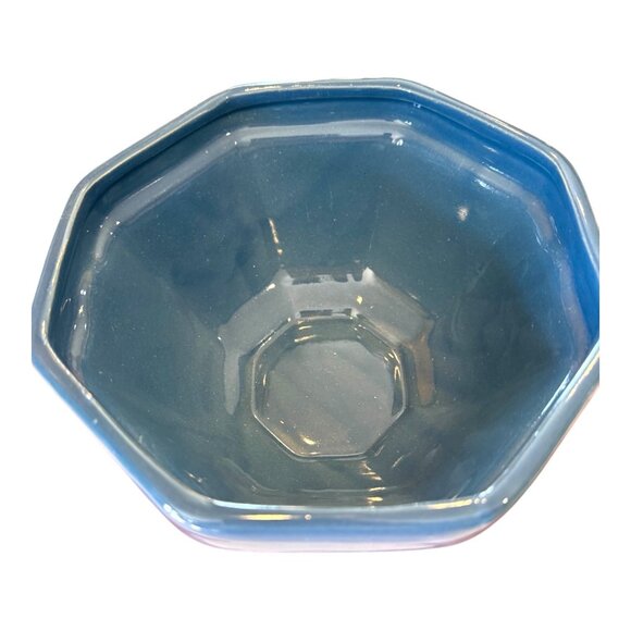 Stoneware Pottery Bowl Serving Dish Cream/Blue inside Blue Flowers Cottage Core - Picture 5 of 10